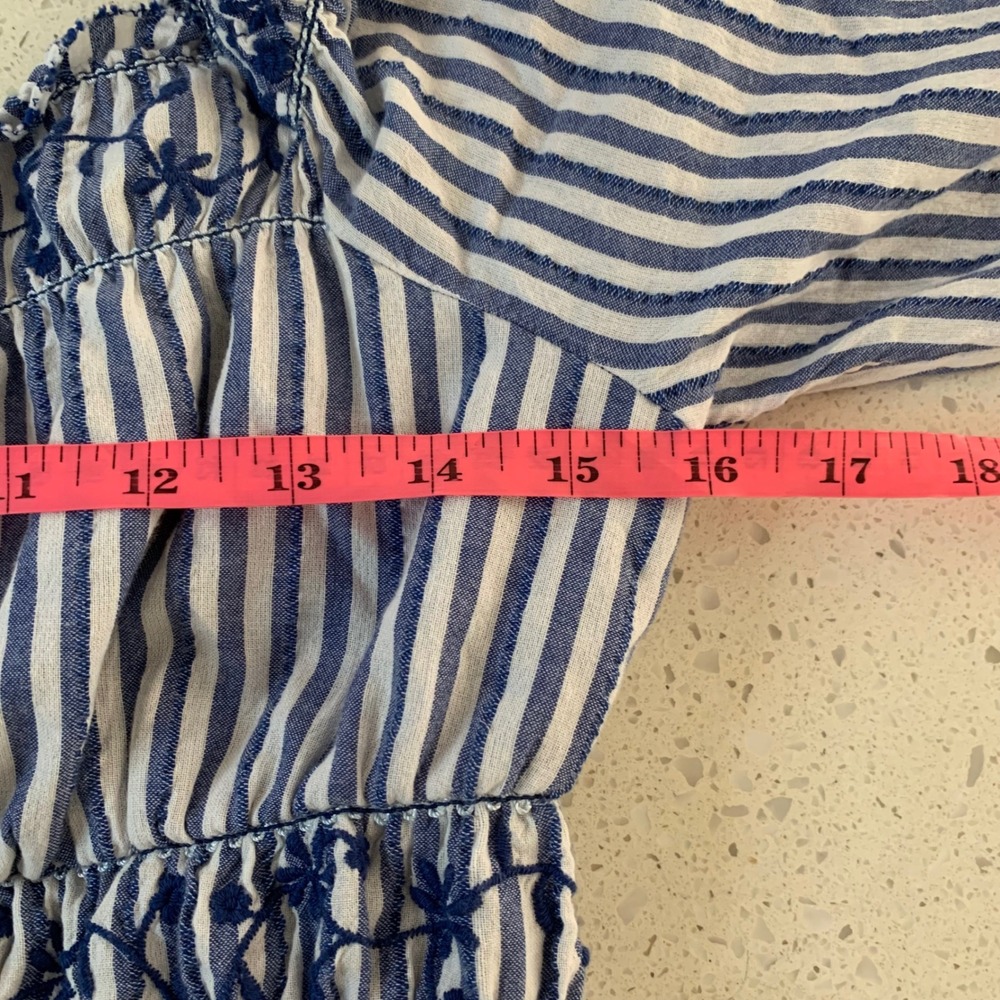 American Eagle Blue White Striped Smocked Puff Sleeve Mini Dress Womens Medium - Picture 7 of 9